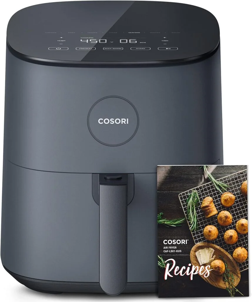 COSORI Air Fryer Pro LE 5-Qt Airfryer, Quick and Easy Meals, UP to 450℉, Quiet Operation, 85% Oil less, 130+ Exclusive Recipes, 9 Customizable Functions in 1, Compact, Dishwasher Safe, Gray