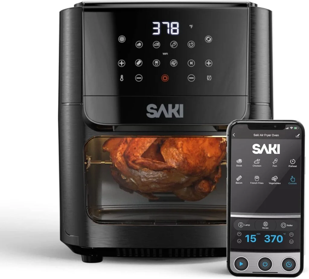 SAKI Smart Air Fryer Oven XL13 Quart, 9-in-1, Rotisserie, Dehydrator, Roast, Bake, Preheat, Recipes  Accessories Included, 1700W, ETL Listed, RA-018AF, Black