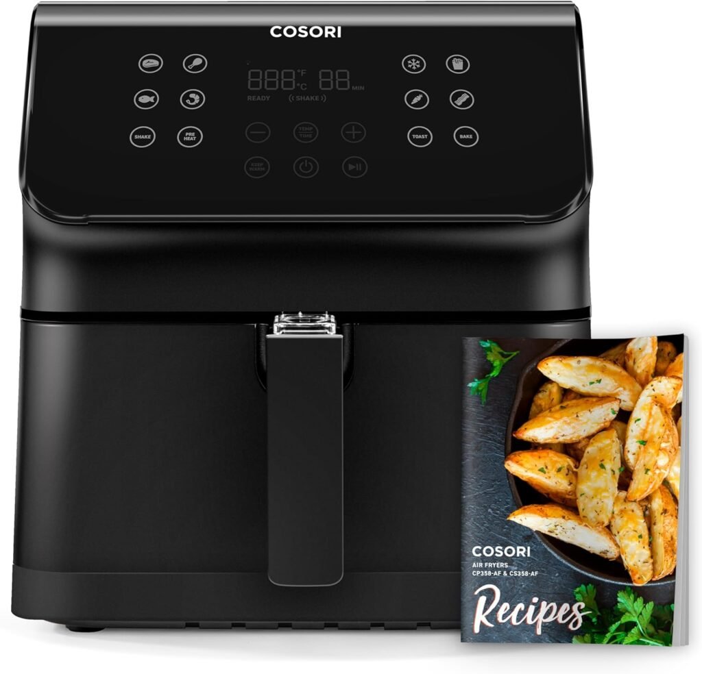 COSORI Pro II Air Fryer Oven Combo, 5.8QT Large Airfryer Cooker with 12 One-Touch Savable Custom Functions, Cookbook and Online Recipes, Nonstick and Dishwasher-Safe Detachable Square Basket, Black