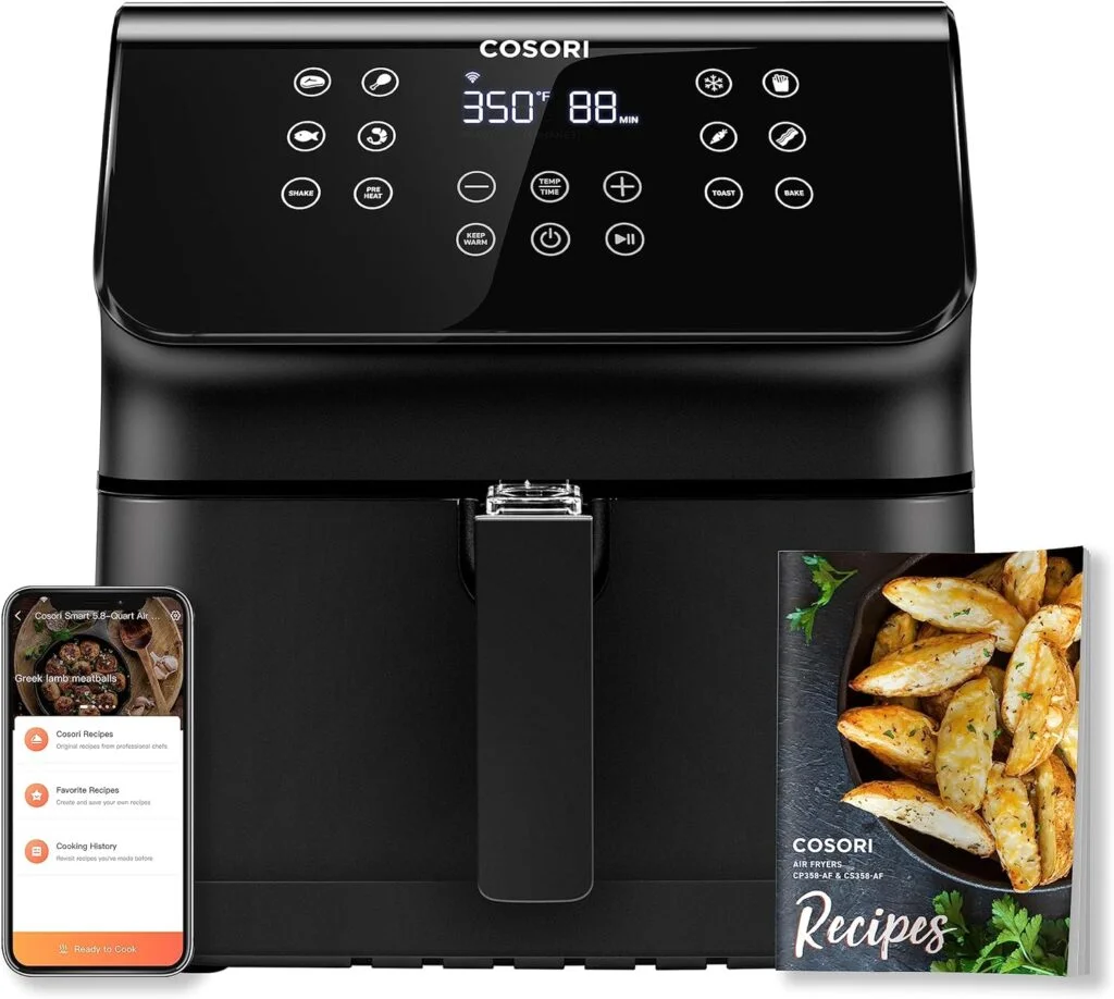 COSORI Pro II Smart Air Fryer 5.8QT, 12 One-Touch Customizable Functions, 3-Way Control, Cookbook and Online Recipes, Dishwasher-Safe Detachable Basket, Works with Alexa  Google Assistant
