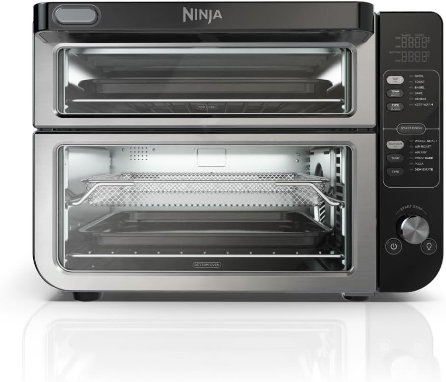 Ninja DCT401 12-in-1 Double Oven with FlexDoor, FlavorSeal  Smart Finish, Rapid Top Convection and Air Fry Bottom , Bake, Roast, Toast, Air Fry, Pizza and More, Stainless Steel